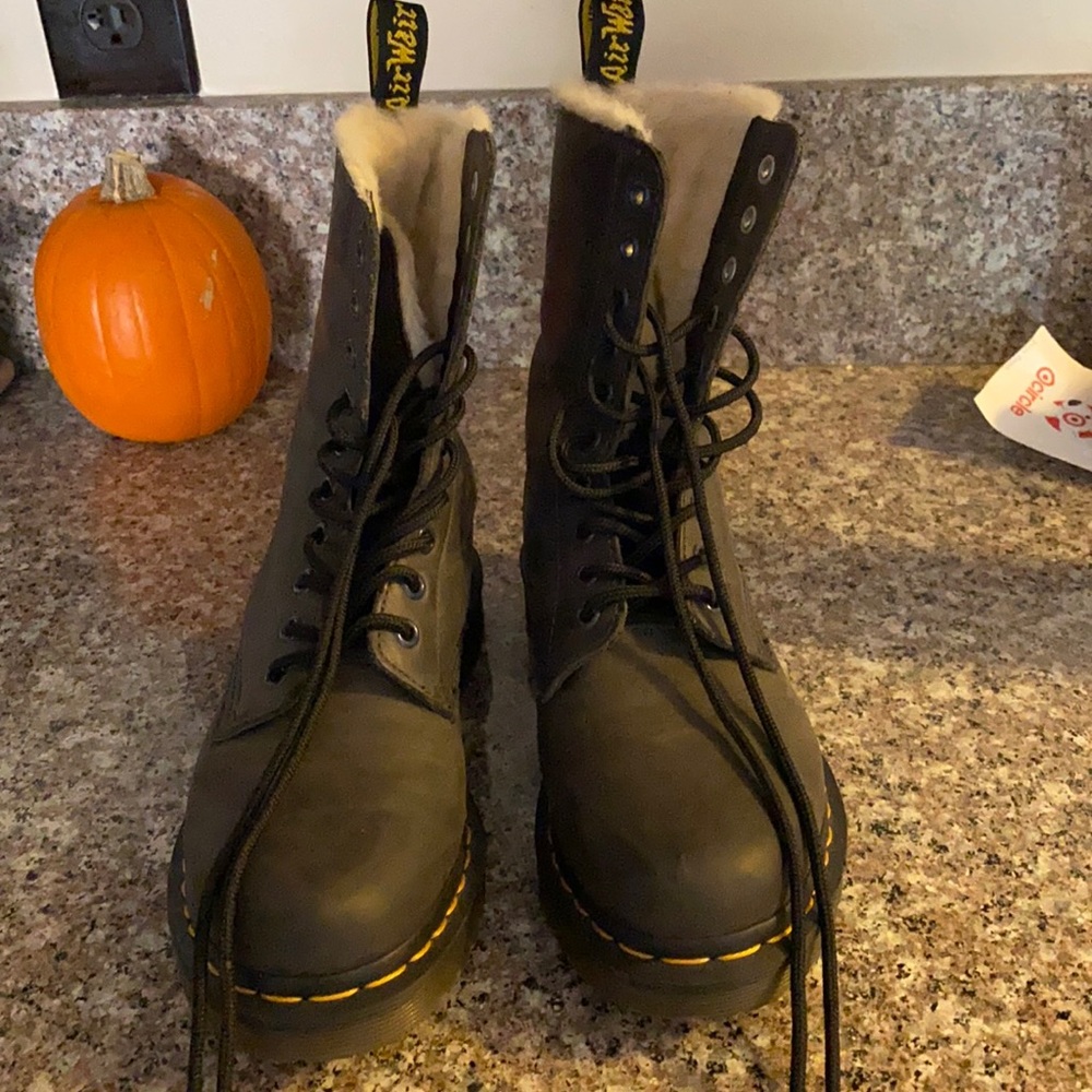 Fur lined Dr. Martens lace up boots